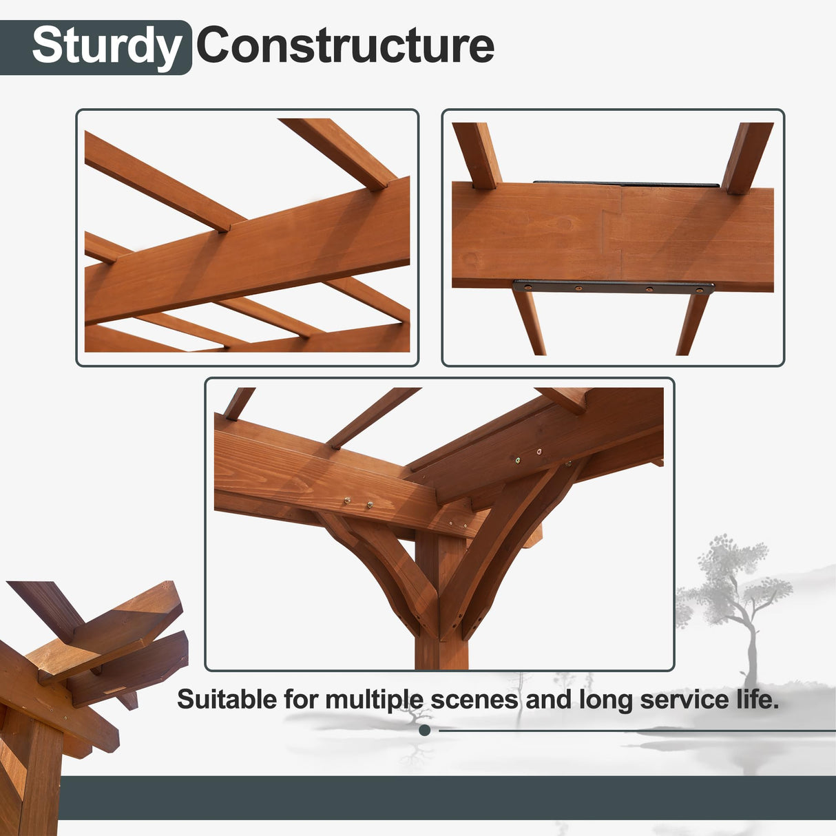 Mulinsonfly Outdoor Pergola 12'x14' - Sturdy Wooden Frame for Garden, Patio, and Backyard, Wood Pergola Ideal for Outdoor Entertaining and Relaxation Mulinsonfly