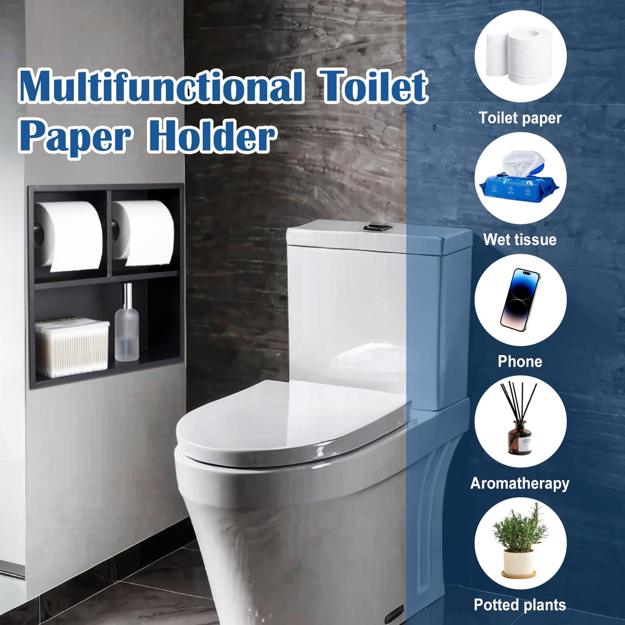 Maxdot Recessed Dual Toilet Roll Holder, Matte Black in Wall Toilet Paper Holder with Storage, Bathroom Wall Niche Shelf, 304 Stainless Steel, Brushed Nickel Maxdot