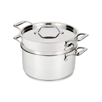 All-Clad Simply Strain Stainless Steel Stockpot, Multipot With Insert & Lid, 8 Quart, Induction, Oven Broiler Safe 600F, Strainer, Pasta Strainer with Handle, Steamer Pot, Pots and Pans Silver