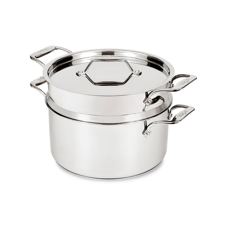 All-Clad Simply Strain Stainless Steel Stockpot, Multipot With Insert & Lid, 8 Quart, Induction, Oven Broiler Safe 600F, Strainer, Pasta Strainer with Handle, Steamer Pot, Pots and Pans Silver All-Clad