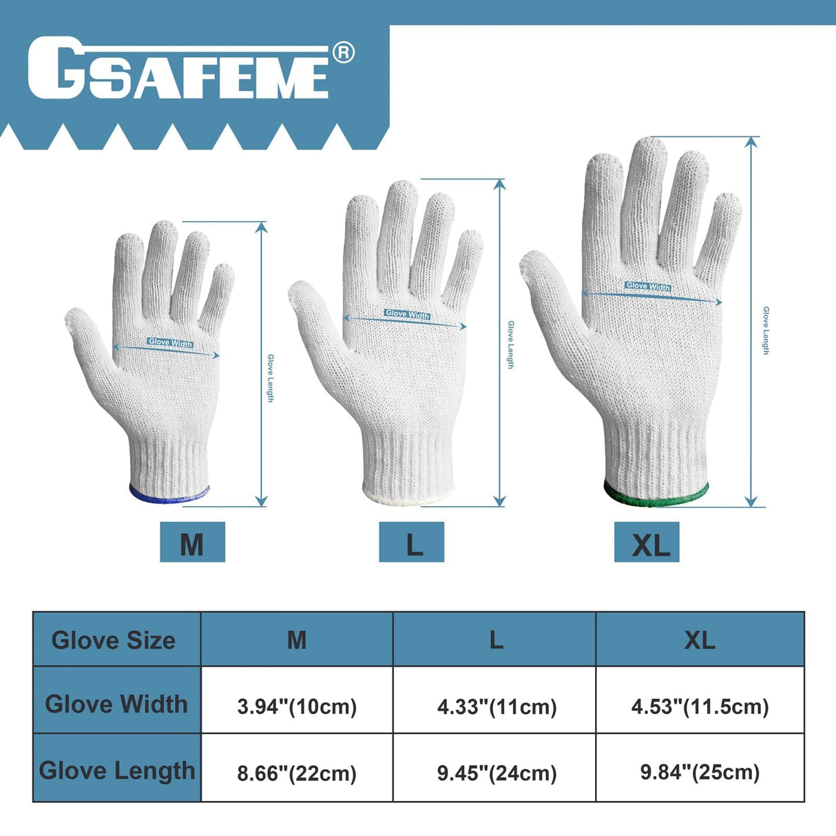 GSAFEME 12 Pairs Cotton Glove Liners for BBQ, Cooking, Grilling, Food Handling - Safety Work Gloves Hand Saver, Large GSAFEME