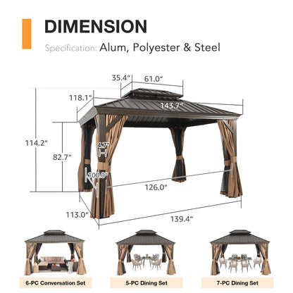 Patiorama 10’ x 12’ Hardtop Gazebo, Outdoor Aluminum Gazebo with Galvanized Steel Double Vented Roof Canopy, W/Shaded Curtains and Netting, Pergola for Patio, Garden, Yard, Lawn,Party, BBQ (B - WoodArtSupply