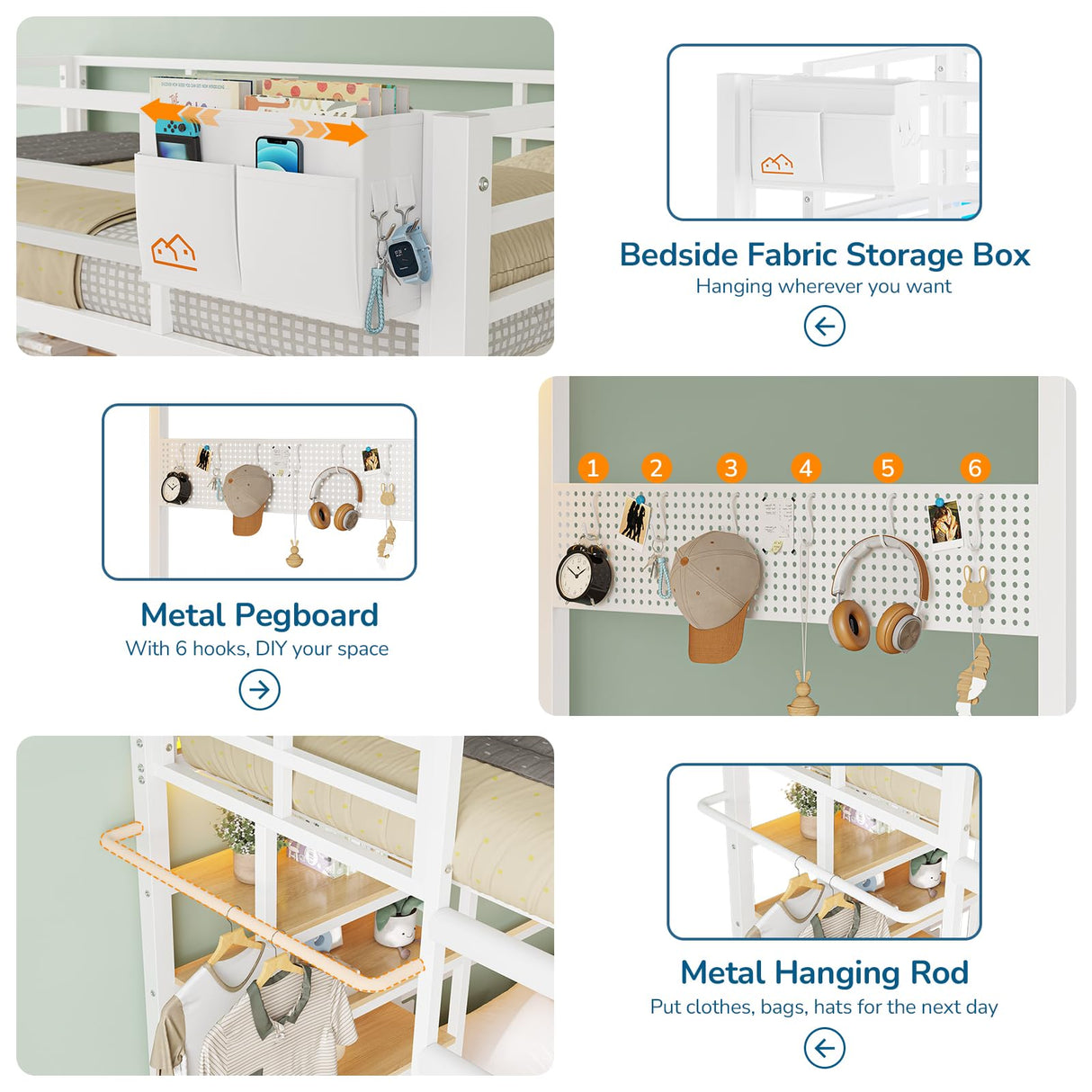 Twin Over Full Size Bunk Bed with 4 Storage Drawers and Bookshelf, Metal Bunk Beds with LED Lights, Charging Station, Loft Bunk Bed with Pegboard, Safety Guardrail and Ladders, for Kids, Teens, Adults mojiasion