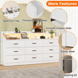 Bigbiglife 9 Drawer Dresser with Built in Power Outlet and LED Light, Modern Chest of Drawers for Bedroom, Triple Wide Drawer Organizer Cabinet for Living Room, Entryway, Hallway, Antique White Bigbiglife