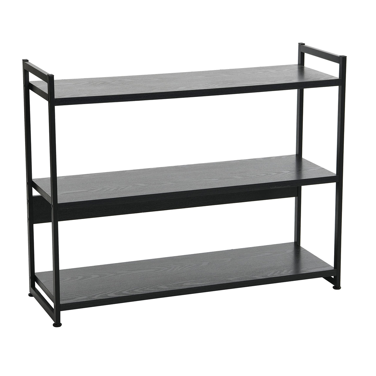 Household Essentials 3 Tier Wide Book Shelf, Medium, Black Oak Finish Household Essentials