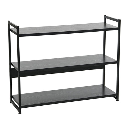 Household Essentials 3 Tier Wide Book Shelf, Medium, Black Oak Finish Household Essentials