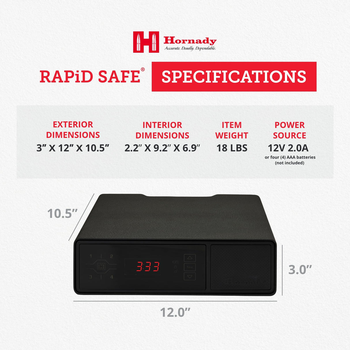 Hornady Rapid Safe Night Guard – Nightstand Gun Safe with RFID Reader, Clock, USB Ports – RFID Safe for Fast, Multiple Method Entry – Includes Rapid Safe, 3 Methods of Entry and Security Cable Hornady