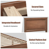 Giantex Wood Twin Bed Frames with Headboard, Wooden Mid Century Platform Bed with Slat Support, Mattress Foundation, Twin Bed Frames for Kids Adults, No Box Spring Needed, Walnut Giantex