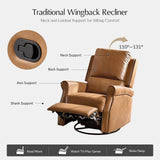 HULALA HOME Faux Leather Swivel Rocker Recliners Set of 2 with Adjustable Backrest and Footrest, Push Back Recliner Chairs with Nailhead Trim, Swivel Glider Rocking Chairs for Living Room, Camel HULALA HOME