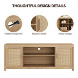 IDEALHOUSE Rattan TV Stand for 75 inch, Boho Entertainment Center with Adjustable Shelves, Natural Oak TV & Media Cabinet 2-Tier Storage for Living Room Bedroom IDEALHOUSE