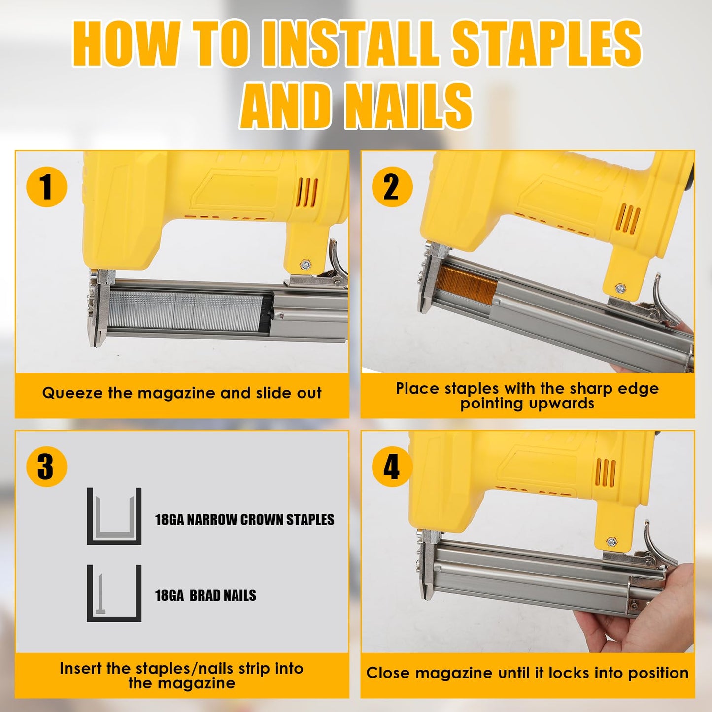 Cordless 18 Gauge Brad Nailer for Dewalt 20V Max Battery, 2 in 1 Electric Stapler Nailer with 500 Nails and 500 Staples, Dual Protection Design, for Home Improvement, Woodworking (No Battery) - WoodArtSupply