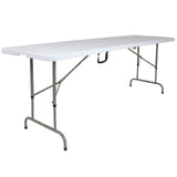 Flash Furniture Kathryn 8' Rectangular Adjustable Plastic Folding Event Table with Carrying Handle, Bi-Fold Table for Indoor/Outdoor Events, White Flash Furniture