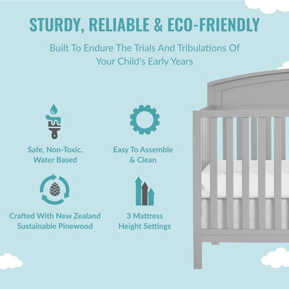 Evolur Dream On Me Storybrooke 5 in 1 Convertible Crib in Pebble Grey, JPMA & Greenguard Gold Certified, Built of Sustainable Pinewood, 3 Mattress Height Settings, Non-Toxic Water-Based Paint - WoodArtSupply