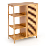 Tangkula Bamboo Bathroom Floor Cabinet, Storage Cabinet with Shutter Door and 3 Tier Shelves, Freestanding Floor Cabinet for Bathroom Living Room Kitchen Hallway, Bathroom Cabinet, Natural Tangkula