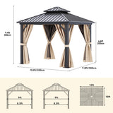 DWVO 10x10ft Hardtop Gazebo Double Roof with Nettings and Curtains, Heavy Duty Galvanized Steel Outdoor Vertical Stripes Roof for Patio, Backyard, Deck, Lawns, Brown DWVO