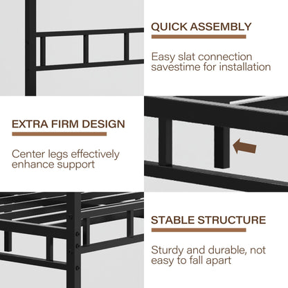 Queen Canopy Bed Frame with Headboard and Footboard, Mattress Foundation Platform with Metal Slats Support, No Box Spring Needed, Easy Assembly, Black