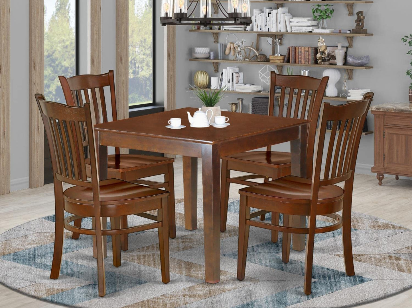 East West Furniture OXGR5-MAH-W Oxford 5 Piece Kitchen Set for 4 Includes a Square Dining Room Table and 4 Solid Wood Seat Chairs, 36x36 Inch - WoodArtSupply