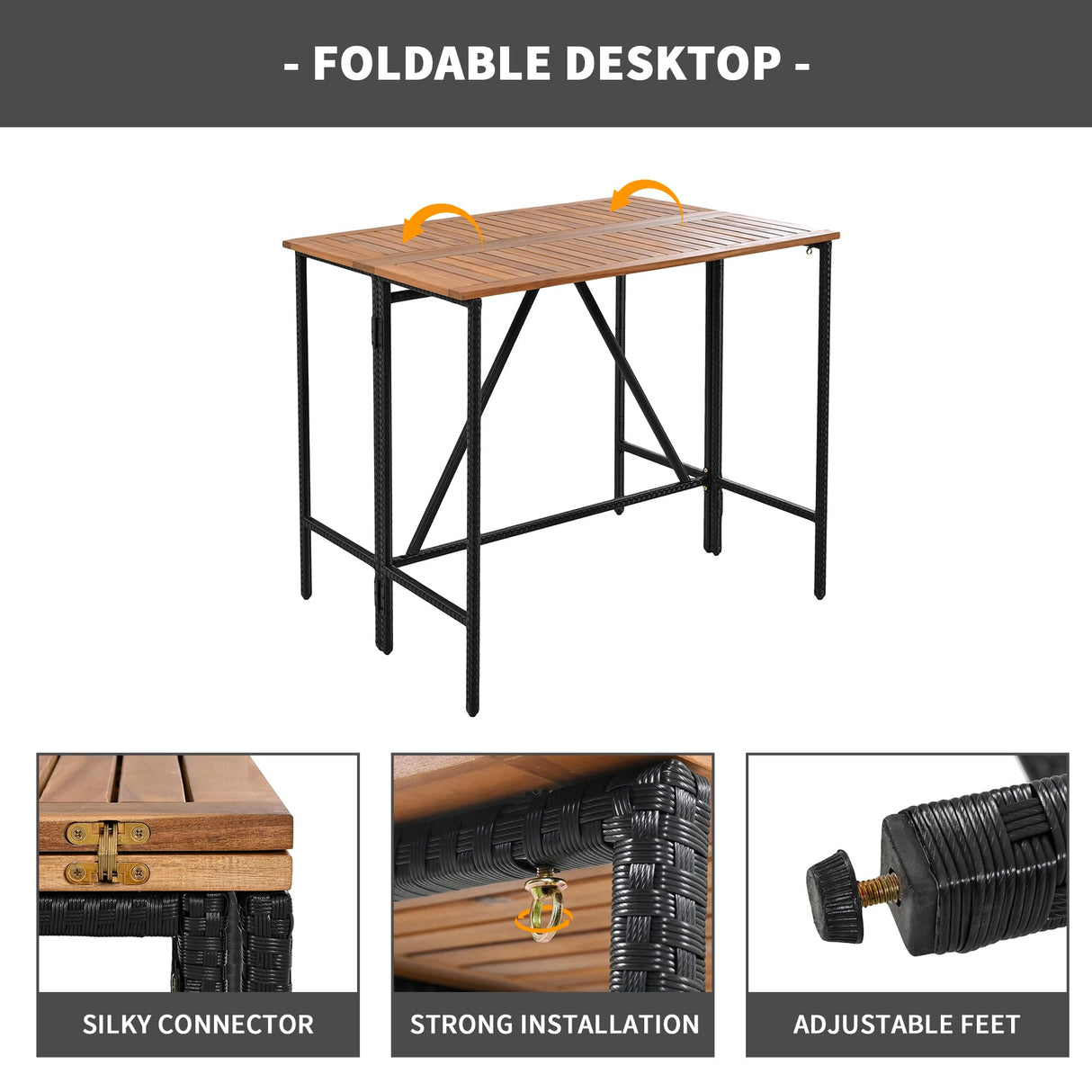 5-Piece VilroCaz Outdoor Acacia Wood & Wicker Counter Height Dining Set with Cushioned Stools VilroCaz