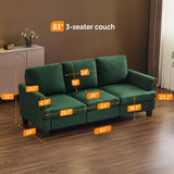 VINGLI Green 83" Sofa Couches for Living Room, Modern Comfy 3 Seater Couch 25.6" Deep Seat Upholstery Cozy Sofas for Small Space, Bedroom, Apartment, Home Office VINGLI