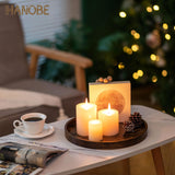 Hanobe Decorative Coffee Table Tray: Brown Wood Tray Round Rustic Wooden Trays Circle Farmhouse Centerpiece Candle Holder for Home Decor Ottoman Counter Display Living Room Organizer 12" Hanobe