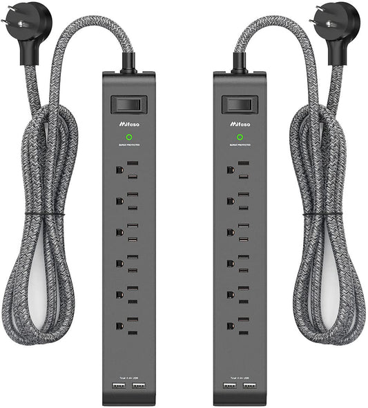 2 Pack Surge Protector Power Strip with 6 Outlets 2 USB Ports 5-Foot Long Heavy-Duty Braided Extension Cords Flat Plug 900 Joules 15A Circuit Breaker Wall Mount for Home Office ETL Listed - WoodArtSupply