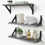 Forbena Grey Floating Shelves for Wall Decor Set of 3, Floating Book Shelves for Bedroom Living Room Classroom Library Office, Wall Mounted Shelf for Kids Room Christmas Decor (Rustic Gray) Forbena