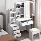 BOSTANA Vanity Desk with Lights,Makeup Vanity with Mirror,Small Vanity with 4 Drawers&Storage Shelves,Vanity Desk with LED Lights,Extra Large Sliding Mirror,3 Lighting Modes,Brightness Adjustable BOSTANA