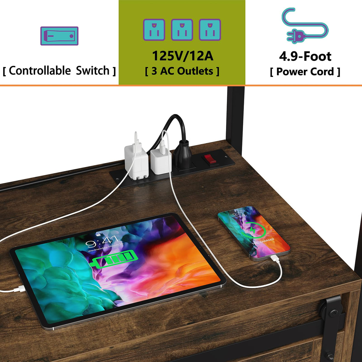 Furniouse 6-Tier Kitchen Bakers Rack with Power Outlet, Industrial Microwave Oven Stand with Shelves, Kitchen Utility Storage Shelf with Cabinet, Standing Storage Rack (Rustic Brown) Furniouse