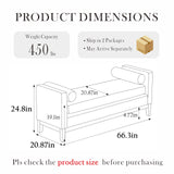 Aoiy & Wifon 66.34" W King Size Bench for End of Bed, Upholstered Bench with Pillows & Natural Wood Legs for Bedroom/Entryway/Living Room, Boucle, Ivory Aoiy & Wifon