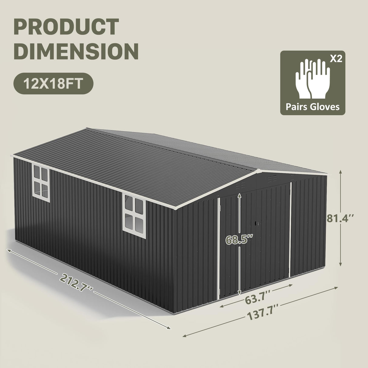 Polar Aurora 12x18 FT Outdoor Storage Shed, Garden Shed with Updated Frame Structure and Lockable Doors, Metal Tool Sheds for Backyard Garden Patio Lawn,Black Polar Aurora