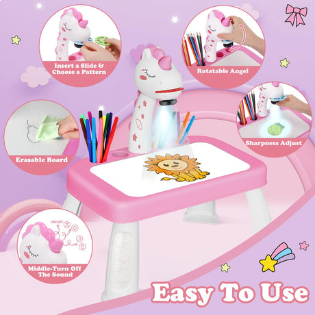 Drawing Projector for Kids, Art and Crafts, Drawing Board with Music, Color Pens, Pencils, Crayons, Scrapbook, Unicorn Sticker Book, Ideal Toy for 3+ Year Old Girls & Boys (Unicorn Kit) Hoarosall