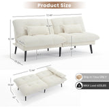 ASAHREE 72'' Corduroy Futon Convertible Sofa Couch,Comfy Sleeper Sofa Bed with Adjustable Backrest, Modern Futon Loveseat for Living Room, Bedroom, Office, Apartment, Dorm, White ASAHREE