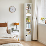 IBUYKE 6 Tier Narrow Bookcase with Doors, Cube CD DVD Storage Cabinet,Slim Media Tower Rack,Cabinet,White Bookcase Display Storage Shelves for Small Spaces,for Home Office White UWBC001W IBUYKE