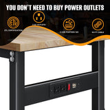 48" Adjustable Work Bench with Power Outlet & Soild Oak Hardwood Top - Heavy-Duty Worktable for Garage, Workshop, Office, Home - 2000 lbs Capacity HONRISE