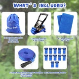 Rainbow Craft Ninja Warrior Obstacle Course for Kids - 50ft Slackline, 12 Removable Buckle Loops, 12 Ninja Attachments, Outdoor Training Equipment Rainbow Craft