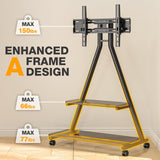 TVON Rolling TV Stand for 43-80" TVs up to 150lbs, Portable TV Stand on Wheels with Enhanced Triangular Design, Height Adjustable Mobile TV Stand with Swivel/Tilt/Dual Shelves for Indoor/Outdoor Use TVON