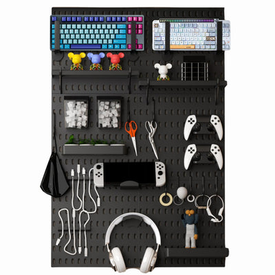 Keepo Pegboard Combination Kit, Pegboards and Accessories Modular Hanging for Gaming Setup, Gaming Station Peg Board, Gaming Organizer, Wall Game Controller Holder, Headset Stand (Black, 33″×22″)