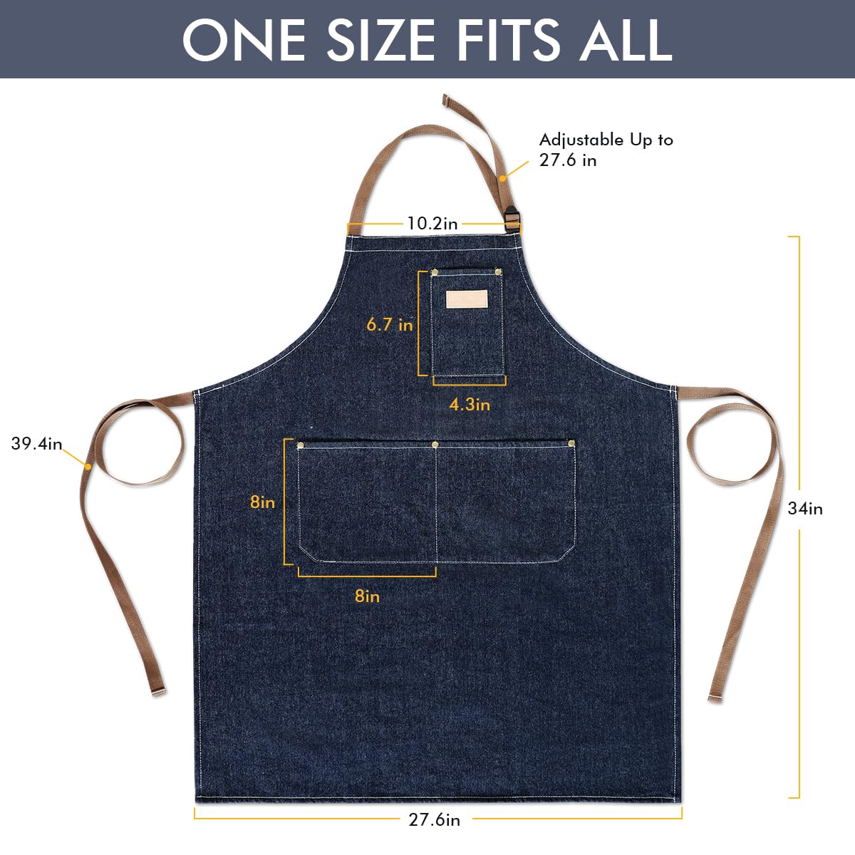 ROTANET Denim Work Apron with 3 Pockets Jean Shop Aprons for Chef Hairstylist Kitchen Woodworking for Men Women Blue ROTANET