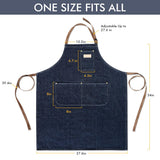 ROTANET Denim Work Apron with 3 Pockets Jean Shop Aprons for Chef Hairstylist Kitchen Woodworking for Men Women Blue ROTANET
