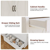 GarveeHome Kitchen Pantry Cabinet, Farmhouse Storage Cabinet with Barn Doors, Drawers and Adjustable Shelves, Versatile Storage for Kitchen, Dining Room, Rustic White GarveeHome