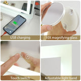 Sucedey Vanity Mirror with Lights, 23" x 18" Makeup Mirror, Hollywood Mirror with 3 Color Modes & Adjustable Brightness, Detachable 10x Magnification and USB Charging Design (White) Sucedey