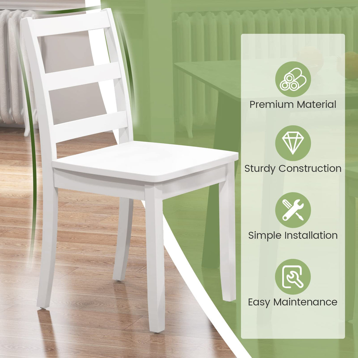 Giantex Wood Dining Chairs Set of 4 White - Wooden Armless Kitchen Chairs with Solid Rubber Wood Legs, Non-Slip Foot Pads, Max Load 400 Lbs, Giantex