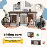 Erinnyees Large Dog Crate Furniture, 62.5'' Solid Wood Furniture Style Dog Crate with Removable Divider, Bite Resistant Dog Kennel Indoor, Dog Cage with Double Sliding Barn Door Design, White Erinnyees