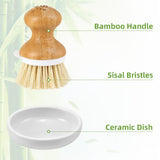 SUBEKYU Bamboo Dish Brush, Kitchen Dish Scrubber Brush, Natural Wooden Dishwashing Brush for Cleaning Dishes/Pans/Pots, Built-in Scraper, Sisal Bristles,1 Set SUBEKYU