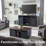 IFGET Farmhouse TV Stand for TVs Up to 80 inches, 39" Tall Highboy Entertainment Center w/Barn Door, Large Wood Rustic TV Console Cabinet w/Adjustable Shelves for Living Room, 70inch, Dark Grey IFGET