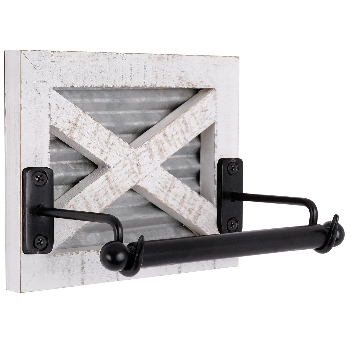 Autumn Alley White Farmhouse Toilet Paper Holder Wall - Farmhouse Bathroom Decorative Accessories Country - White Washed Wood, Galvanized Metal & Matte Black Metal - Adds Rustic Bathroom Charm Autumn Alley