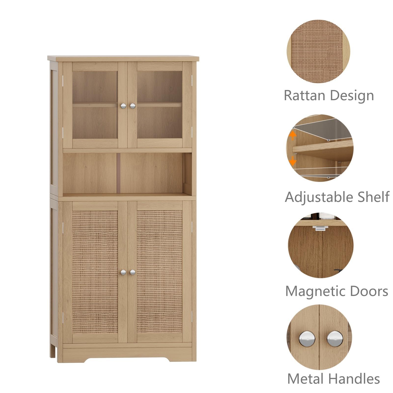 Irontar Rattan Bathroom Storage Cabinet, Bathroom Cabinet with Open Shelf, Large Display Cabinet with Rattan Doors, Kitchen Pantry Cabinet, 23.6 x 11.8 x 50.4 Inches, Natural CWG006M - WoodArtSupply