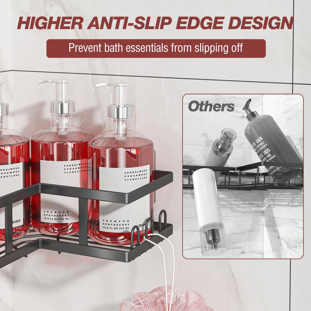 Youvip Adhesive Corner Shower Caddy with Soap Holder - Rustproof, No Drilling Shelves Wall Mounted, Organizer for Bathroom, Kitchen & Home Decor. Black, 4-Pack Youvip