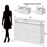 Tohomeor TV Stand 9 Drawer Dresser with Power Outlet LED Lights, Modern Chest of Drawers Fabric Drawers with PU Finish Small TV Console Table Dresser for Living Room (White, 9 Drawers) Tohomeor