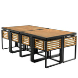 Merax 18 Pieces Outdoor Dining Set for 16 People, Acacia Wood Patio Furniture Sets with 2 Square Tables, 8 Cushioned Chairs and 8 Ottomans for Backyard, Garden, Lawn, Poolside, Beige Merax